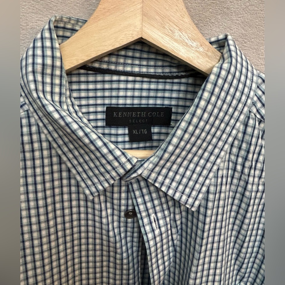 Kenneth Cole Men's Blue and White Checkered Shirt - 100% cotton - Picture 2 of 13